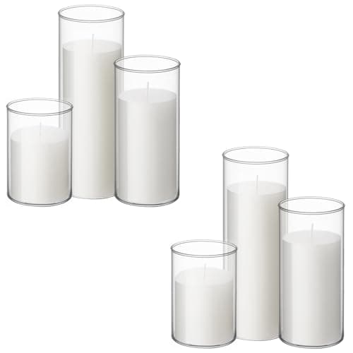 Shihanee 6 Sets Pillar Candles and Glass Cylinder Vases for Wedding Centerpieces (White,2.6'' x 4.7'', 5.9'', 7.9'')
