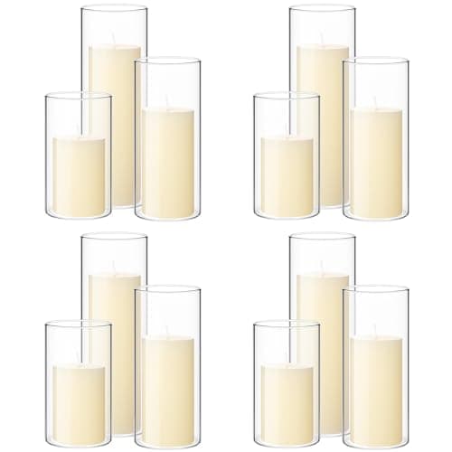 Shihanee Set of 12 Pillar Candles and Glass Cylinder Vases for Wedding Centerpieces