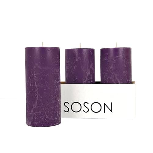 Simply Soson Unscented White Pillar Candles, Set of 3, Rustic Texture, Dripless, Ideal for Weddings, Parties, Home Decor