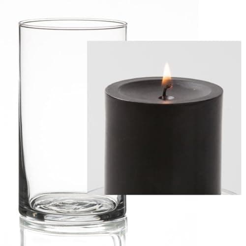 12 Eastland Glass Cylinder Vases, 6" & 12 Richland Pillar Candles, 3" White