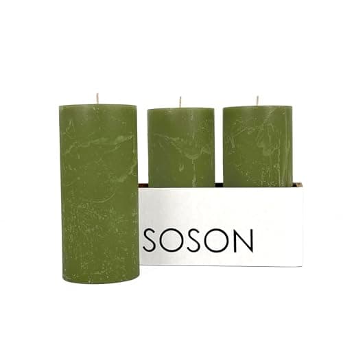 Simply Soson Unscented White Pillar Candles, Set of 3, Rustic Texture, Dripless, Ideal for Weddings, Parties, Home Decor