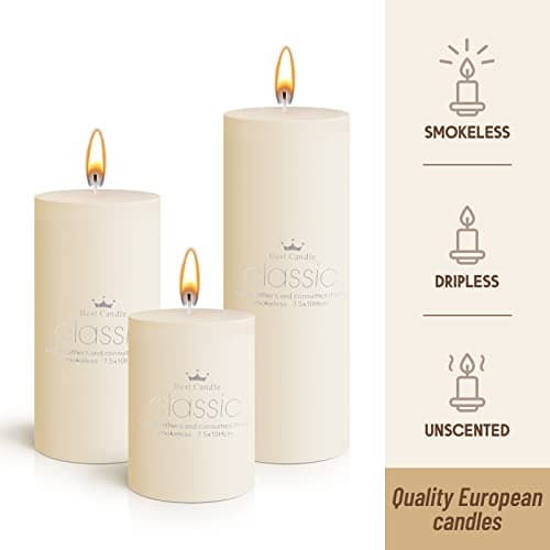 Sumind Ivory Pillar Candles 3"x4", 6", 8" Dripless Unscented Home Decor