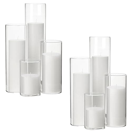 Shihanee Set of 8 Pillar Candles & Glass Vases for Home Decor (White)