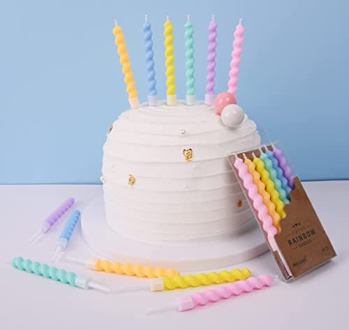Rainbow Spiral Birthday Candles with Holders