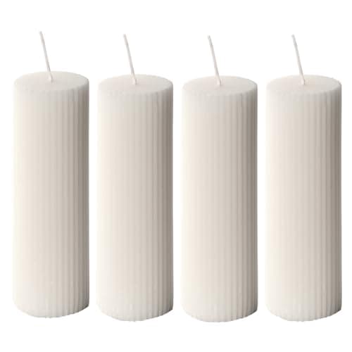 Natural White Unscented Ribbed Pillar Candles 2x6", Soy Wax 4 Pack
