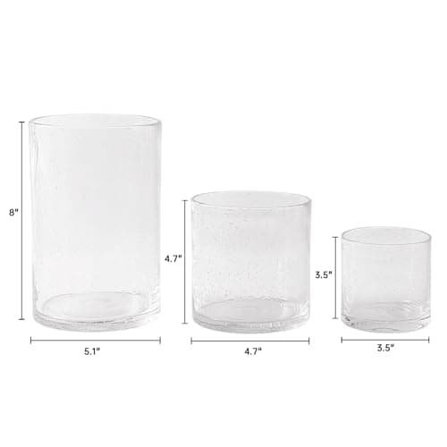 Hurricane Candle Holder Set of 3 Clear Seeded Bubbles Glass for Table Centerpiece