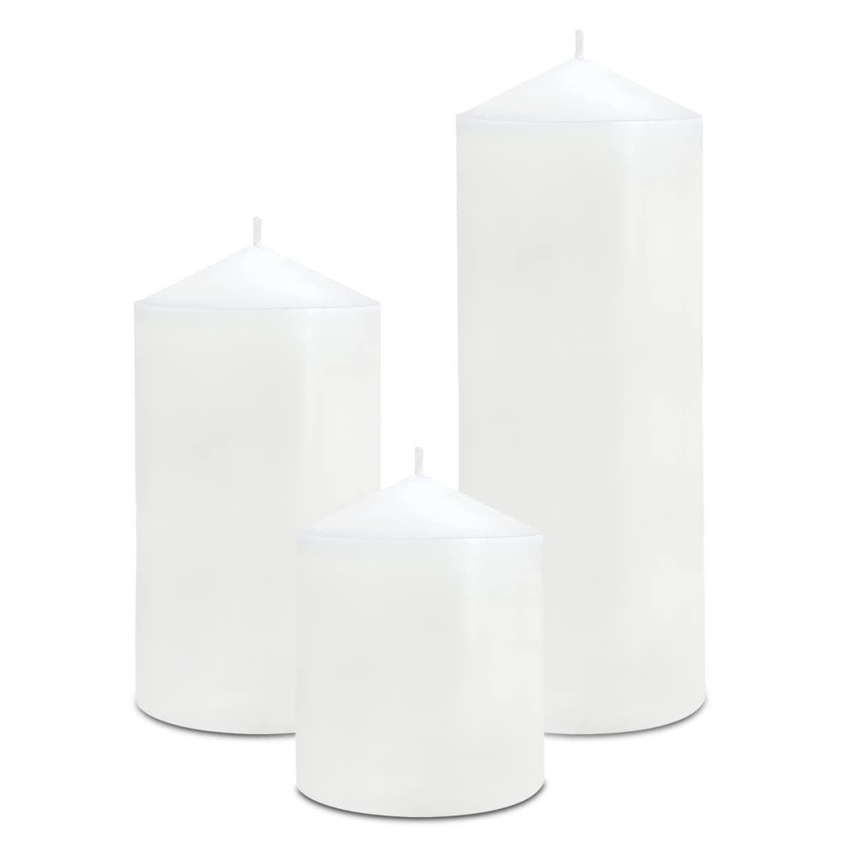 3 Pack White Pillar Candles, 4, 6, & 8 Inches, Handmade Decor for Home, Wedding, Dinner, Church