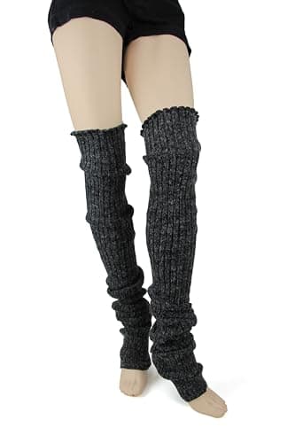 Foot Traffic Women's Super Long Charcoal Cable-Knit Leg Warmers