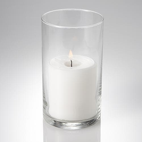 12 Eastland Glass Cylinder Vases, 6" & 12 Richland Pillar Candles, 3" White