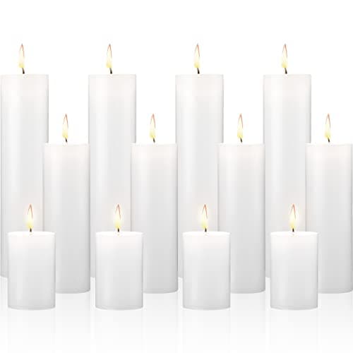 Lounsweer 12-Piece Unscented Pillar Candles for Wedding, Holiday, and Home Decor
