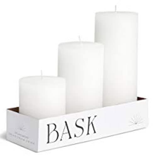 Unscented White Pillar Candles Set of 3 - Dripless, Smokeless by Bask