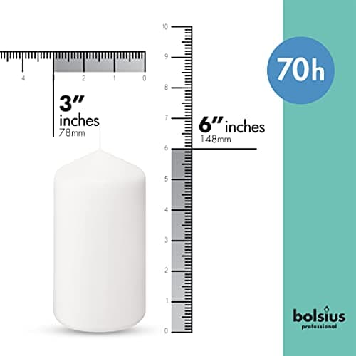 BOLSIUS 6 White Pillar Candles - 3x6 Inches, 70+ Hours Burn Time