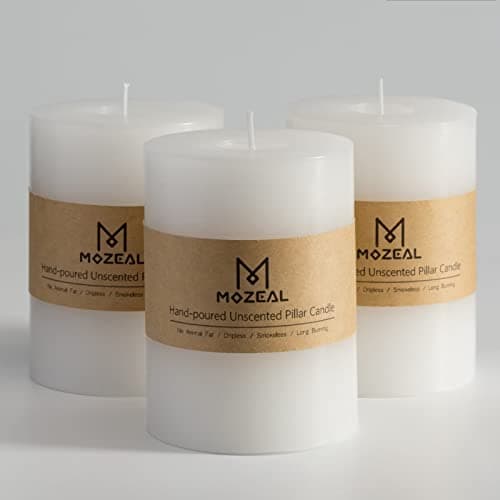 MOZEAL 3" x 4" Unscented Dripless Pillar Candle Set of 3, Long Burn Time, Rustic Style