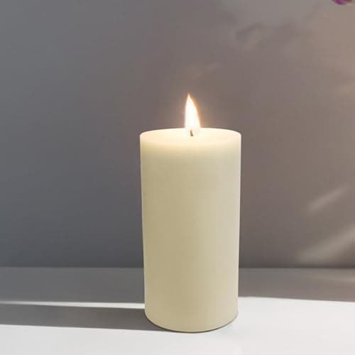 White Ivory Beeswax Pillar Candles, 6" Set of 2, Unscented, Smokeless, Dripless