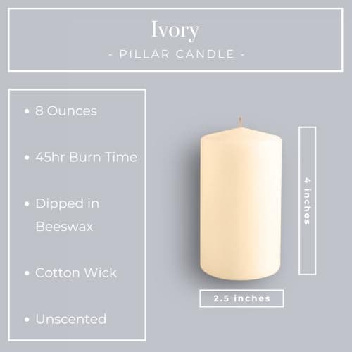 6 Pack 2.5x4 Inch Ivory Pillar Candles, Emergency Tall Wax Unscented Candles