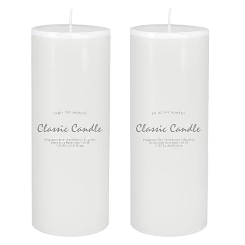2 Pack 3x8 Soy Pillar Candles, Unscented & Smokeless