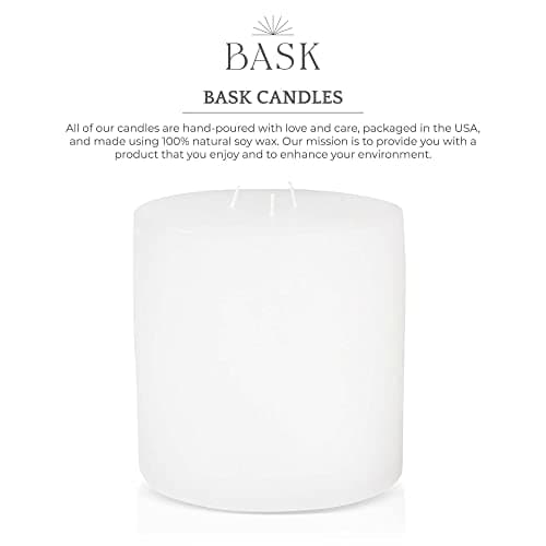 Bask Large Unscented 6-Inch 3-Wick Pillar Candles for Home and Events - White