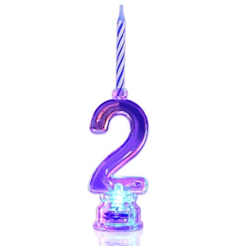 Novelty Flashing Multicolor Birthday LED Candle Toper with 4 Candles (Number 2)