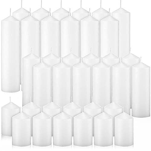 Bulk Set of 36 Long Burning Pillar Candles for Wedding, Party, and Home Use