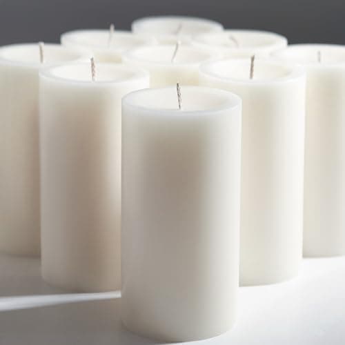 Unscented Pillar Candles, 3x6 inch, 74 Hours Burning, Set of 6, Dripless and Smokeless, for Dinner Table, Wedding, Spa, Aromatherapy, Party