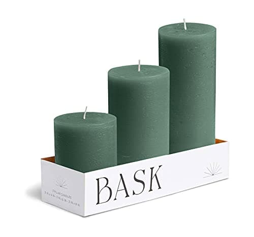 Unscented White Pillar Candles Set of 3 - Dripless, Smokeless by Bask