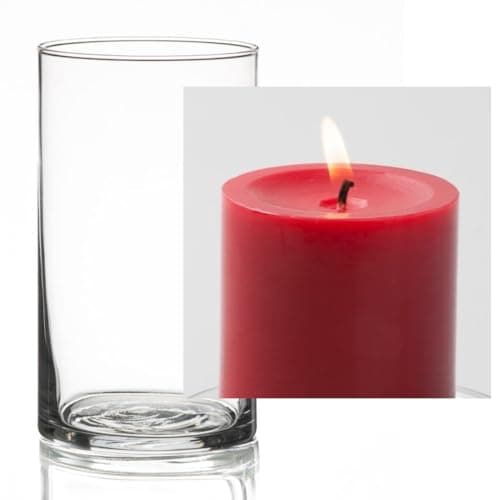12 Eastland Glass Cylinder Vases, 6" & 12 Richland Pillar Candles, 3" White