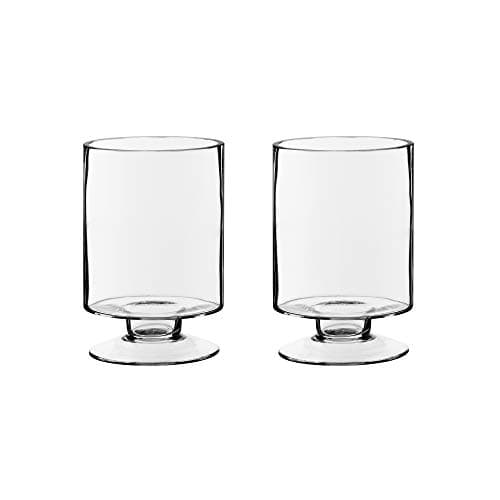 CYS EXCEL Glass Hurricane Pillar Candle Holders (2 PCS) | Short Stem Vases