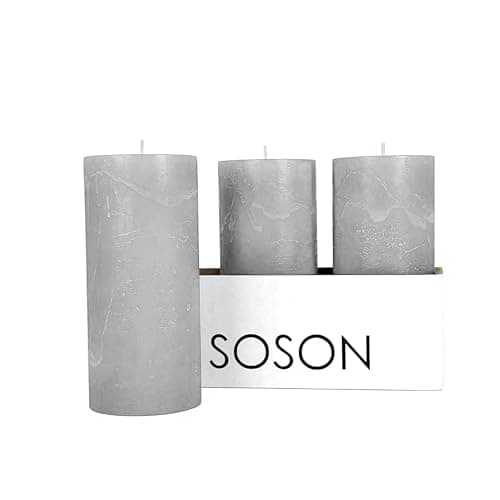 Simply Soson Unscented White Pillar Candles, Set of 3, Rustic Texture, Dripless, Ideal for Weddings, Parties, Home Decor