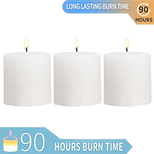 Handpoured 3×3 White Pillar Candles Set of 3 Smokeless Home Decor
