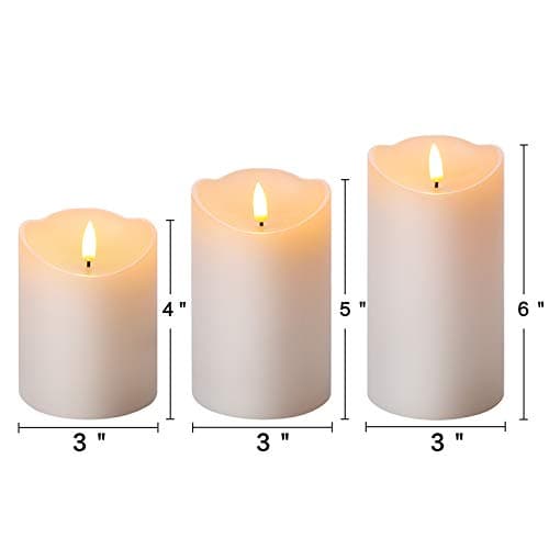 Realistic Battery-Powered White Flameless Candles with Remote, Φ 3" H 4" 5" 6"