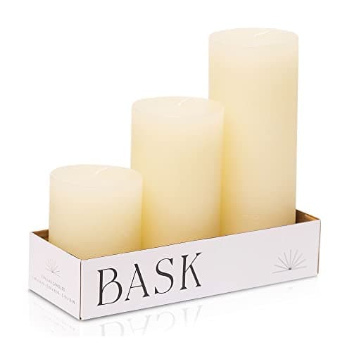 Unscented White Pillar Candles Set of 3 - Dripless, Smokeless by Bask