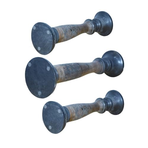 Handmade Mango Wood Eco-Friendly Traditional Black Wash Candle Holders (12", 15", 12")