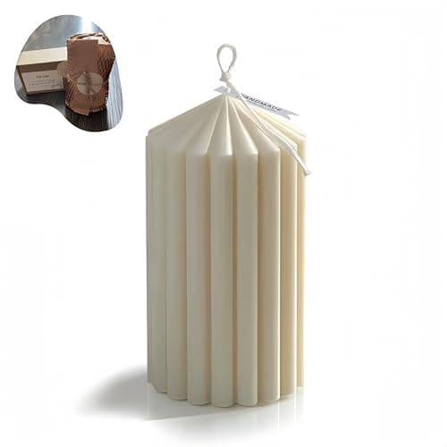 Roman Column Ribbed Pillar Candle Set, Scented Soy Wax, Hand-Poured