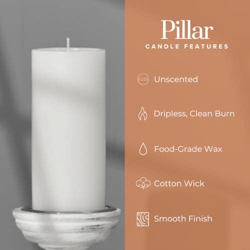 Simply Soson 3-Pack 3x6 Inch Unscented White Pillar Candles, Dripless, Perfect for Weddings, Parties & Home Decor