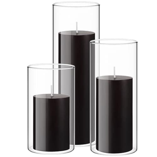 Shihanee Set of 3 White Pillar Candles with Glass Holders for Weddings and Holidays