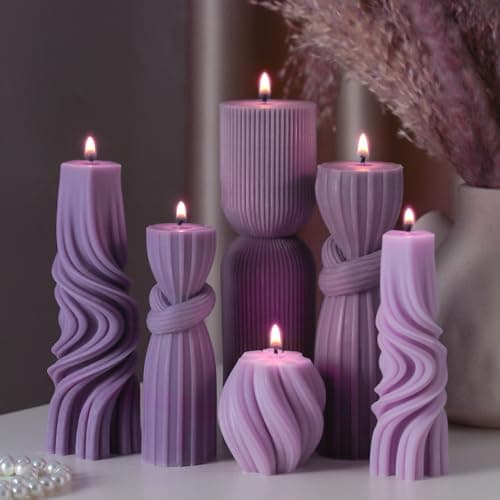 Modern Aesthetic Ribbed Soy Wax Pillar Candles Set (Green, 2.36-6.89 Inch)