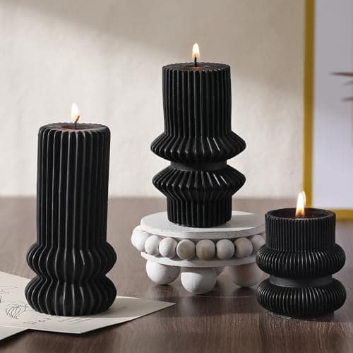 MTLEE Ribbed Pillar Candles for Modern Home Decor