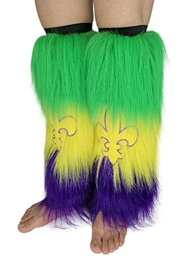 Dionysia Fuzzy Faux Fur Leg Warmers, Long Boots Cuff Cover, Elastic, 18"