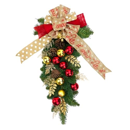 Red & Gold LED Christmas Wreath & Garland Teardrop Swag Outdoor Decor