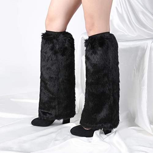 JANFINE Women's Furry Faux Rabbit Leg Warmers Winter Cuffs