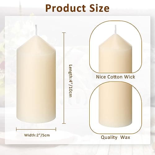 40 Pack of Ivory Pillar Dinner Candles - Unscented, Dripless, Clean Burning - 2x4 Inch