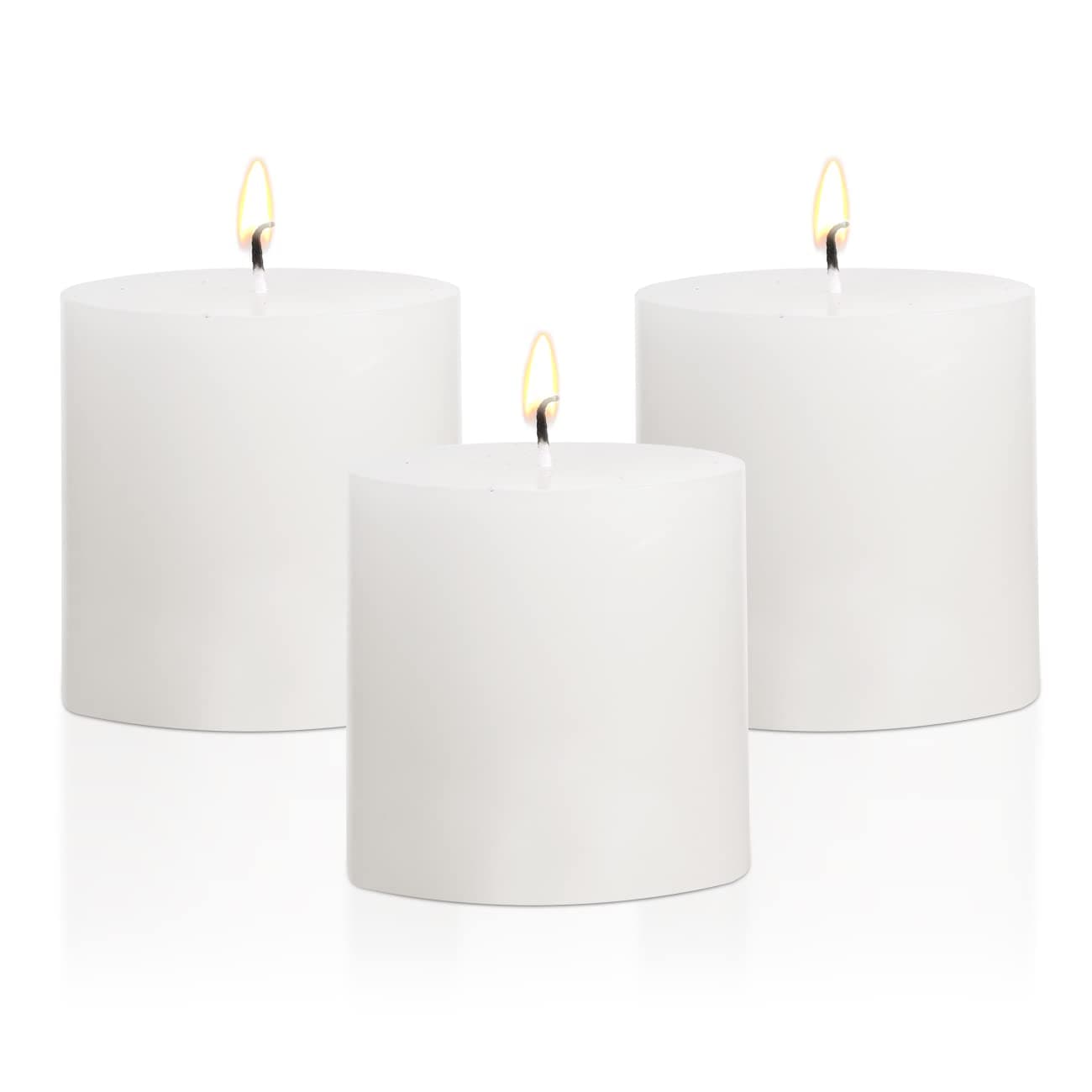 Handpoured 3×3 White Pillar Candles Set of 3 Smokeless Home Decor