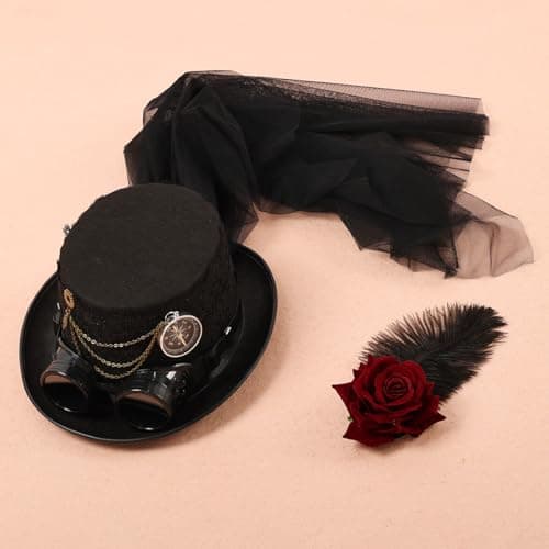 BPURB Unisex Steampunk Top Hat with Goggles Gothic Victorian Style