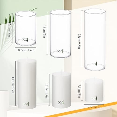 Shihanee Set of 12 Pillar Candles & Glass Vases for Wedding Centerpieces