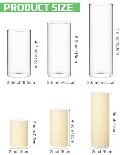 36 Ivory White Pillar Candles and Clear Glass Cylinder Holders for Wedding Centerpieces