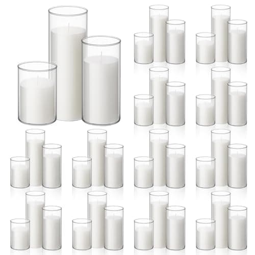 36 Pillar Candles and Glass Cylinder Vases Set for Wedding Centerpieces