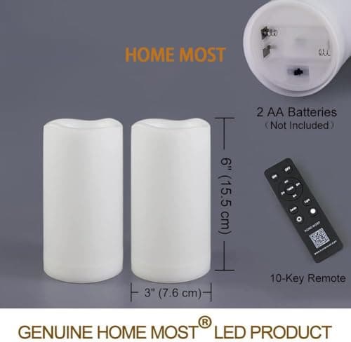 2-Pack White 3x6 LED Pillar Candles - Outdoor IP65 Waterproof Timer & Remote Operated