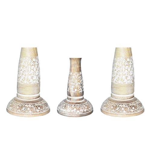 Handmade Mango Wood White Wash Set of 3 Pillar Candle Holders
