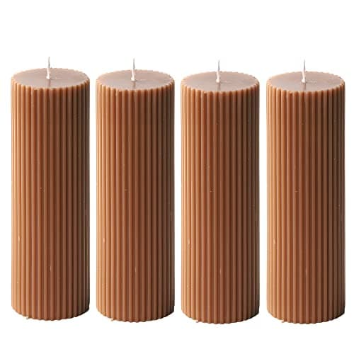 Natural White Unscented Ribbed Pillar Candles 2x6", Soy Wax 4 Pack