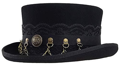 Different Touch 100% Wool Victorian Steampunk Top Hat with Leather Band